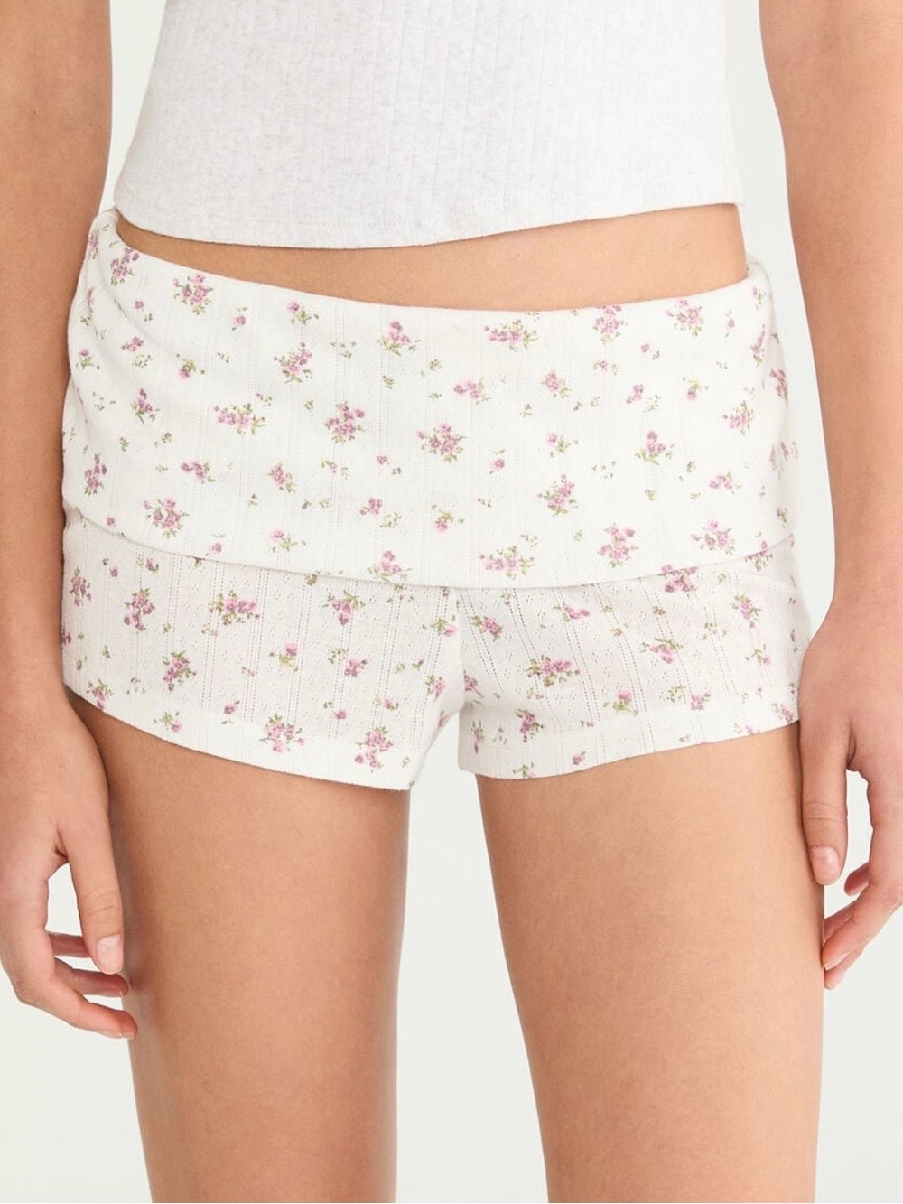Aeropostale White fold over High-Waist Floral Lounge Shorts